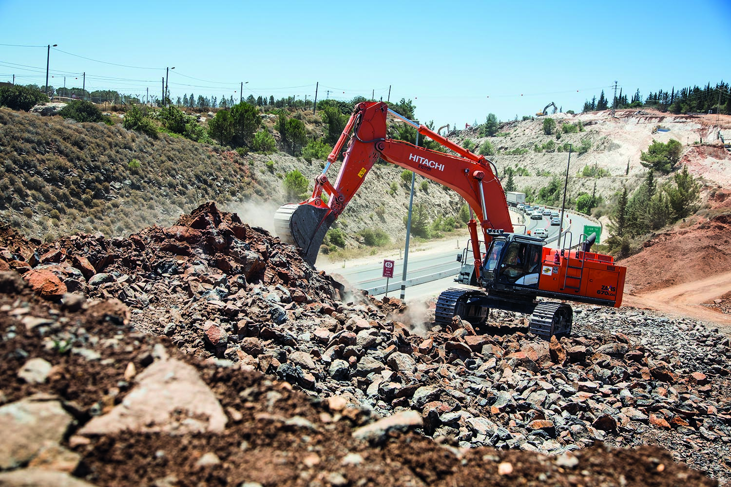 Israeli contractor is making use of Hitachi excavators for use in road building and quarrying Hitachi Israeli Hitachi excavators