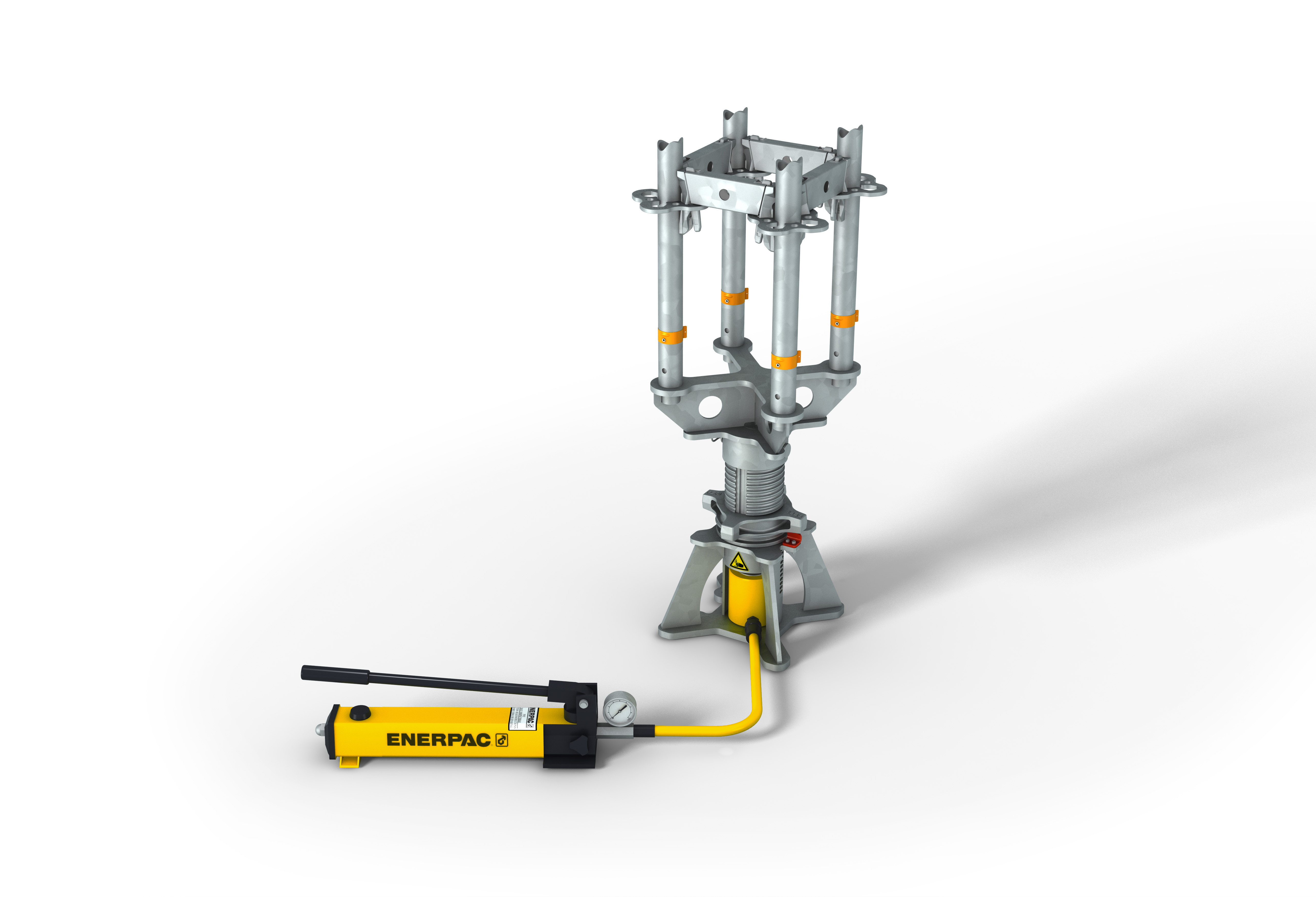 Hydraulic raiser for Peri’s UP Rosett Flex heavy-duty modular scaffolding props Peri’s UP modular scaffolding props