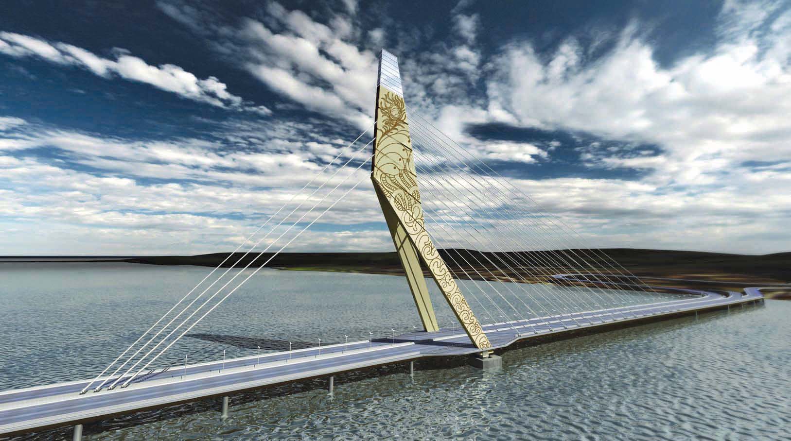 The bridge will be a major landmark when complete India Signature bridge