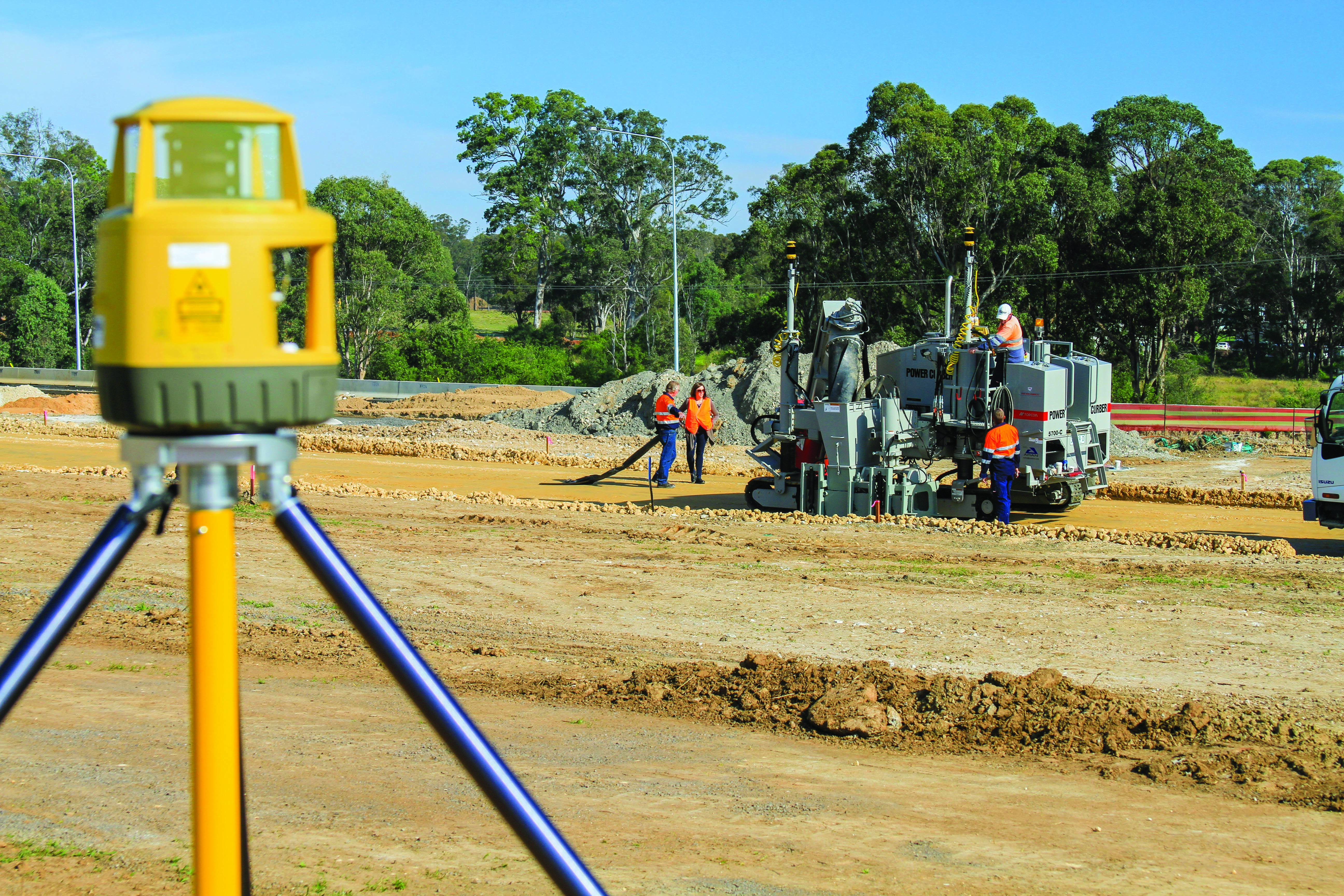 An Australian contractor is now benefiting from using stringless controls for slipforming work on its Power Curbers machine Power Curbers machine