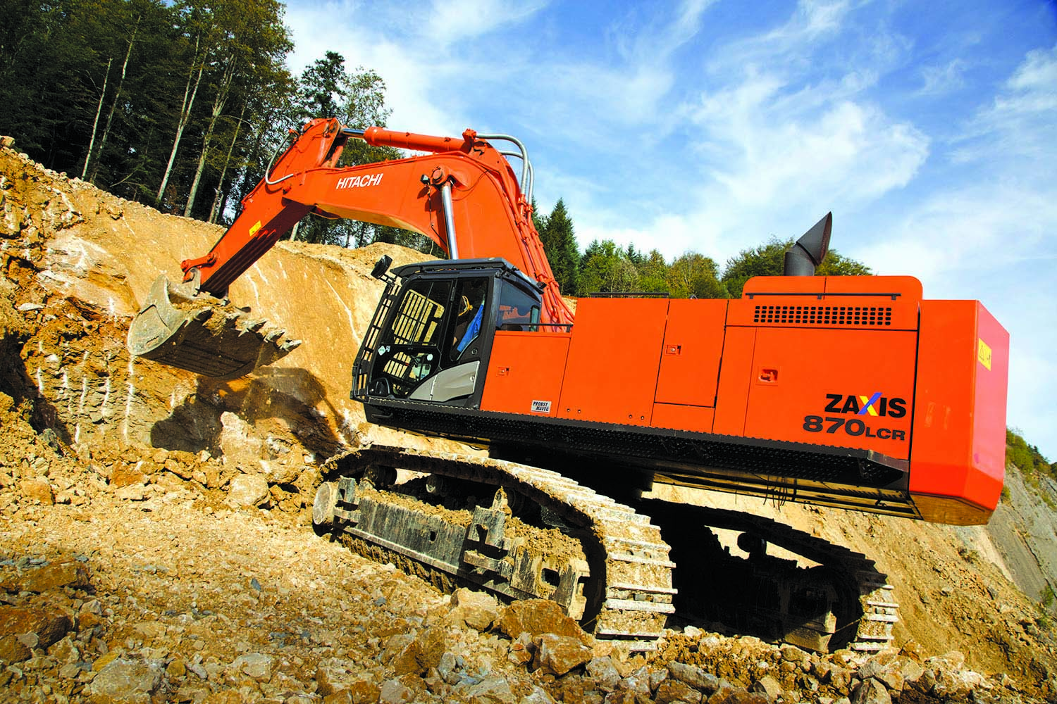 The Hitachi ZX870LCR-5 has power to spare in a limestone quarry in the Jura Hitachi ZX870LCR-5 excavator