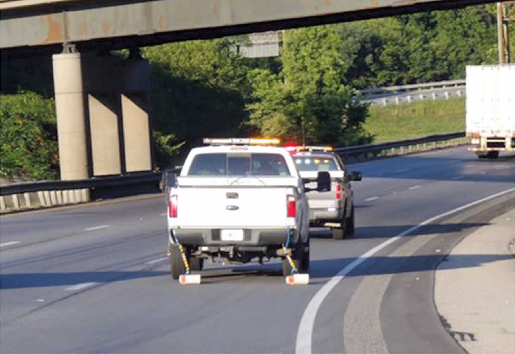 GPR equipment was towed behind a vehicle for fast analysis GPR equipment behind a vehicle for fast analysis
