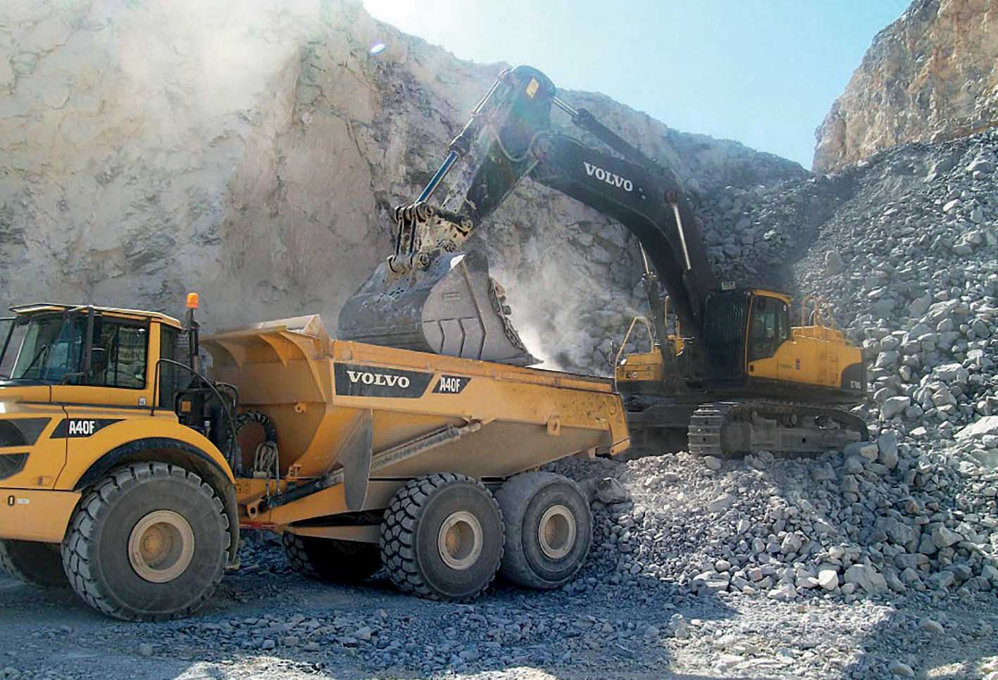 Excavators and haulers from Volvo CE are assisting production at a quarry in the UAE Excavators and haulers from Volvo CE