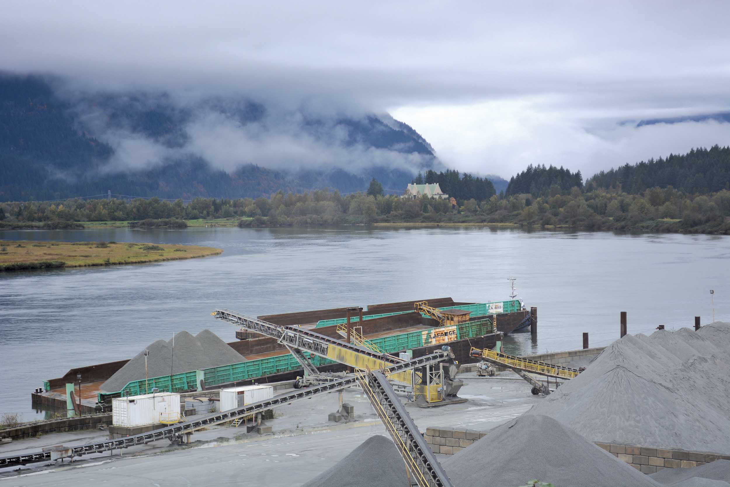 With a realigned crushing circuit, output efficiency has also been increased at the Pitt River facility, which produces 1.5-2 million tonnes/year of material that is then shipped out by barge Pitt River facility