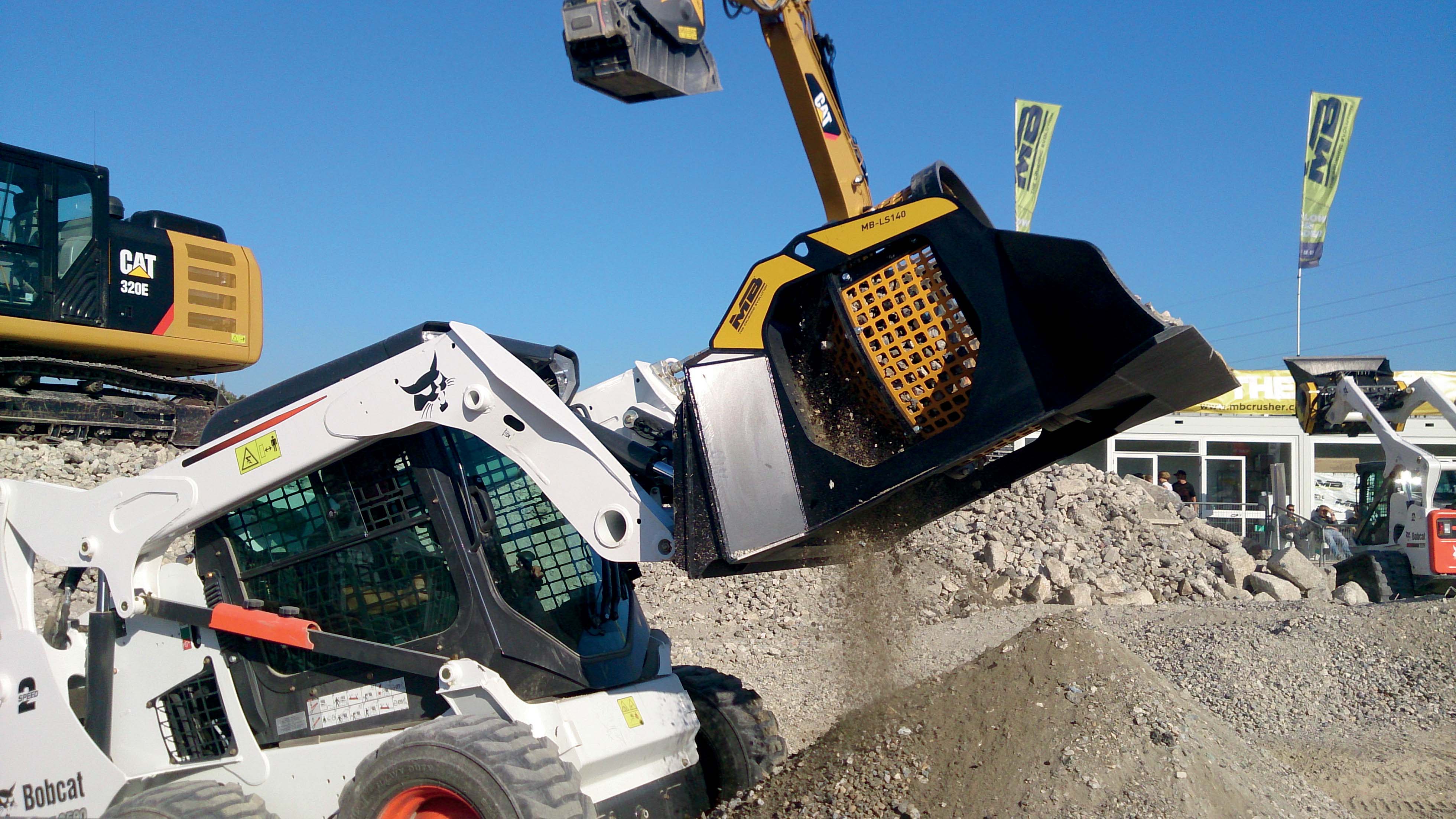 Designed for use with skid steer loaders, the new screening bucket from MB Crusher can be used to sort materials even in tight working spaces MB Crusher screening bucket
