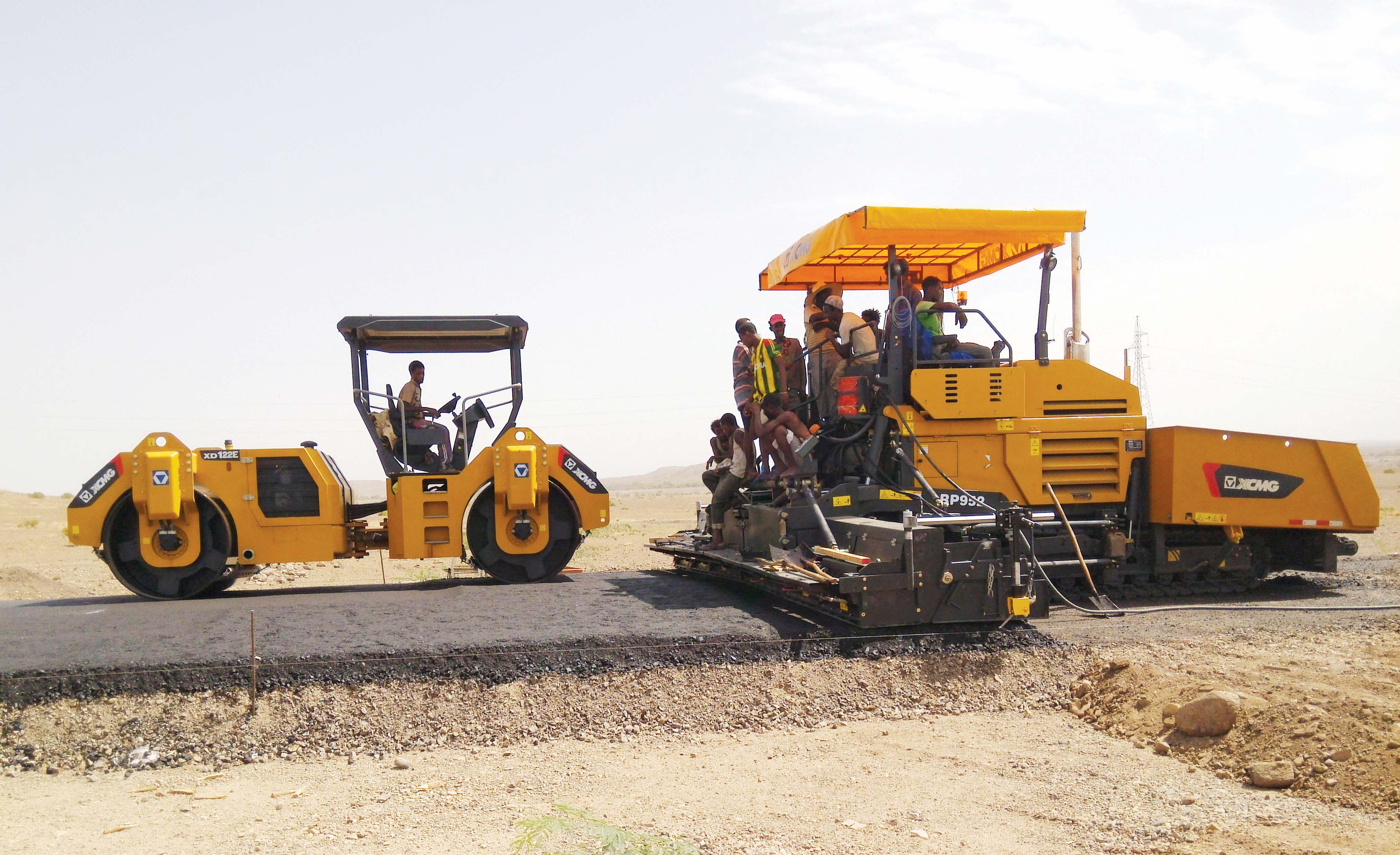 An asphalt paver and twin drum asphalt compactor from XCMG are amongst the team of equipment from the Chinese supplier working on the Ethiopia road project XCMG asphalt paver and asphalt compactor