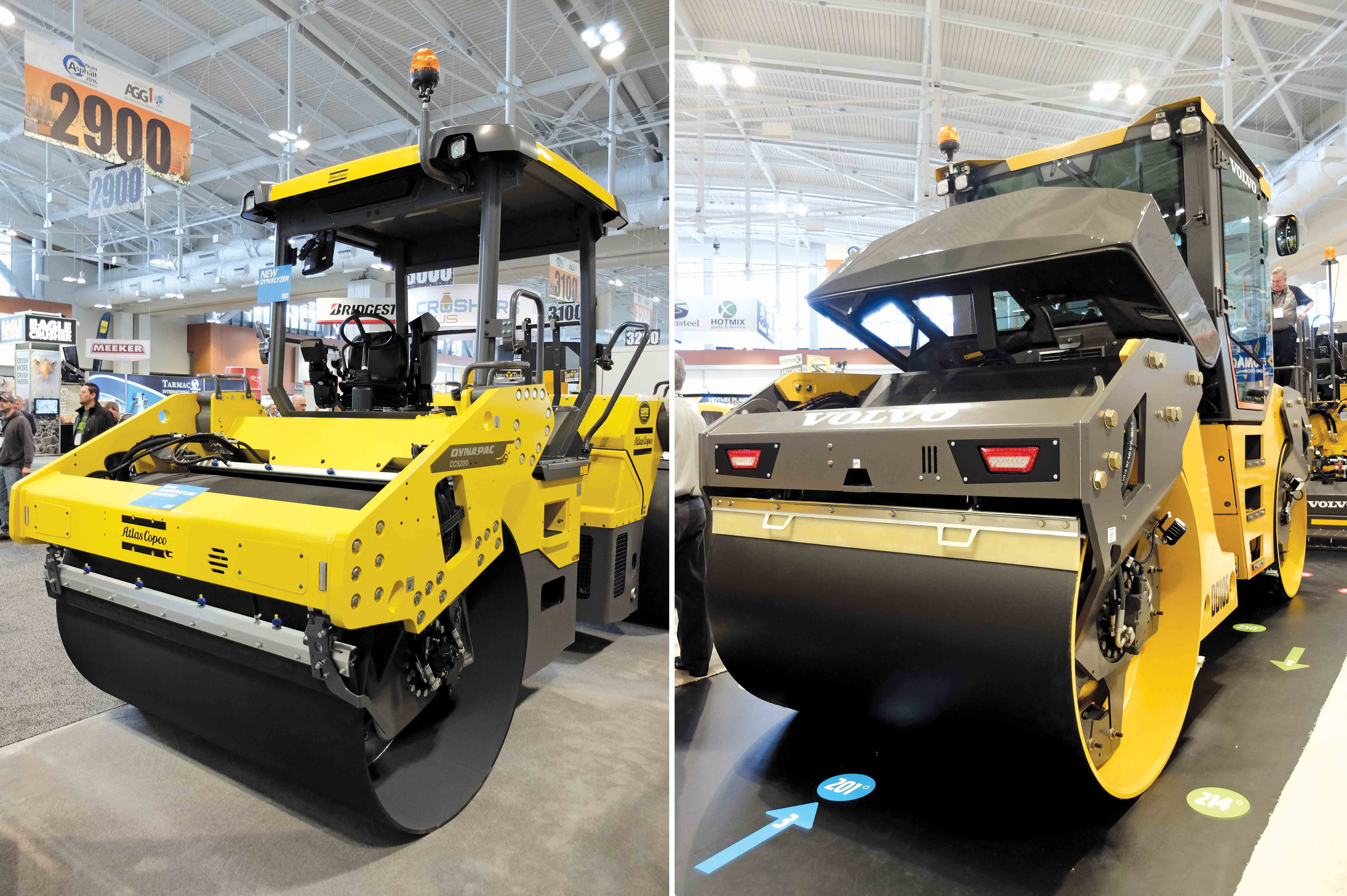 LEFT: Atlas Copco is now fitting Tier 4 Final engines right across its asphalt compactor range; RIGHT: Volvo CE’s new articulated asphalt compactor offers an offset capability Atlas Copco and Volvo CE’s asphalt compactors