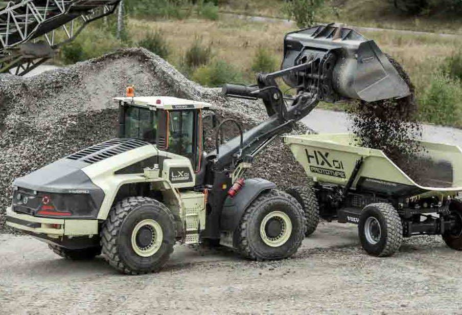 The firm has unveiled its concept HX1 autonomous, battery-electric, load carrier and the LX1 prototype electric hybrid wheeled loader Volvo CE HX1 autonomous, battery-electric, load carrier