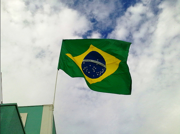 Falling risk in Brazil shows the economy is poised for recovery (Photo credit: Rodnei Reis Brasil) CONEXPO17 Daily Brazil Flag