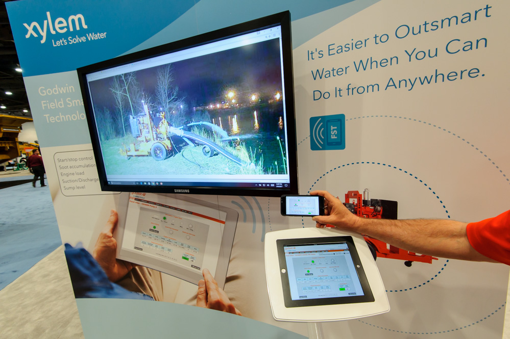 Xylem’s Field Smart Technology allowed the remote operation of a pump at the firm’s Tennessee headquarters from the stand at CONEXPO/CON_AGG Xylem’s Field Smart Technology