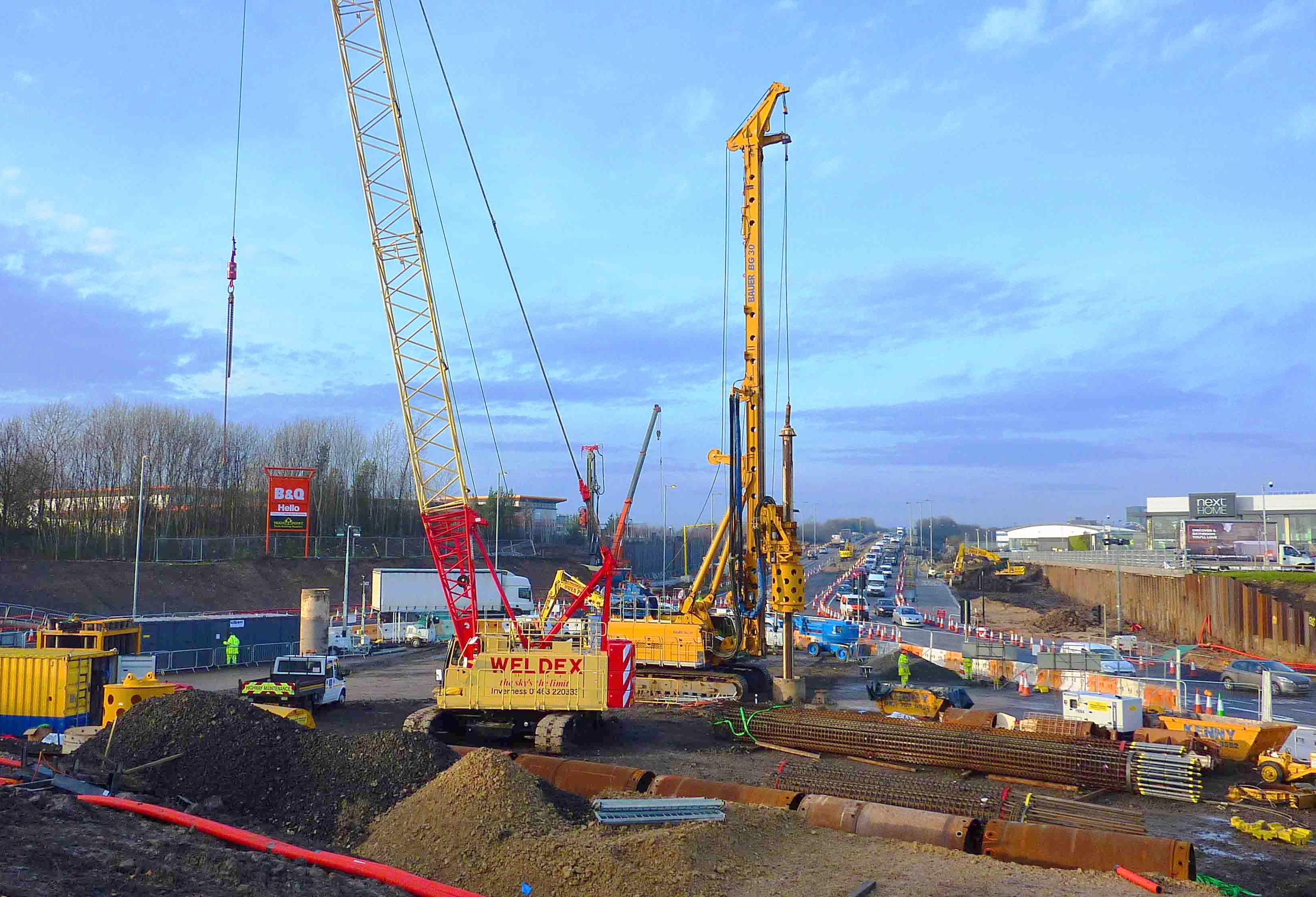 Bauer Technologies is installing 583 contiguous rotary bored piles with diameters ranging from 600-1500mm. Bauer Technologies contiguous rotary bored piles