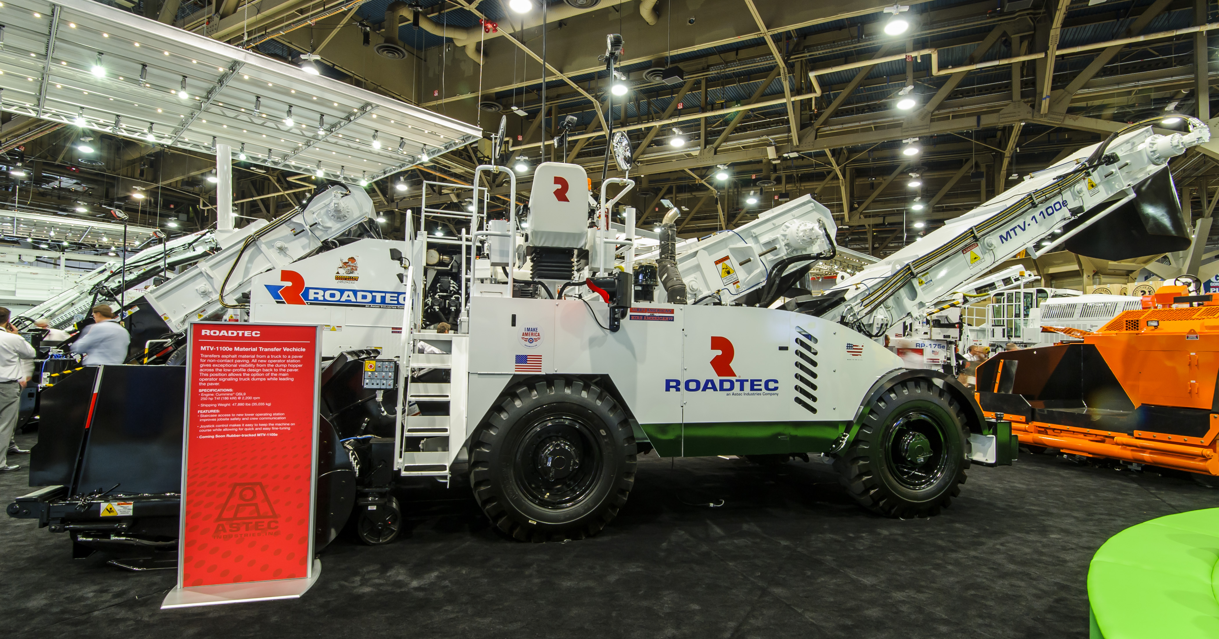 The new Roadtec material transfer vehicle offers high productivity Roadtec material