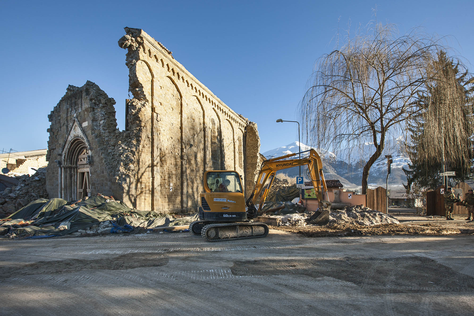 Hyundai's a R60CR-9A crawler excavator on road duty in Cittareale, Italy Hyundai R60CR-9A Crawler Excavator