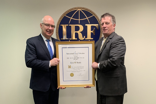 Kirk Steudle (pictured left), ongtime director of the Michigan Department of Transportation (MDOT) has been nominated to receive IRF's most distinguished individual honour Man of the Year.jpeg