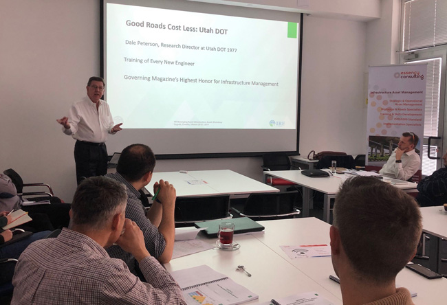 “Good roads costs less”: ESRI’s Terry Bills presents GIS-enabled asset management strategies at the IRF Training Institute in Zagreb, Croatia. Page 1_2.jpg