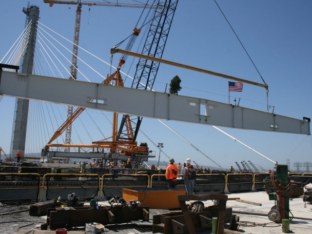 Final beam for California’s first cable-stayed bridge for vehicles (photo courtesy Gerald Desmond Bridge Replacement Project) Gerald Desmond Bridge Replacement Project