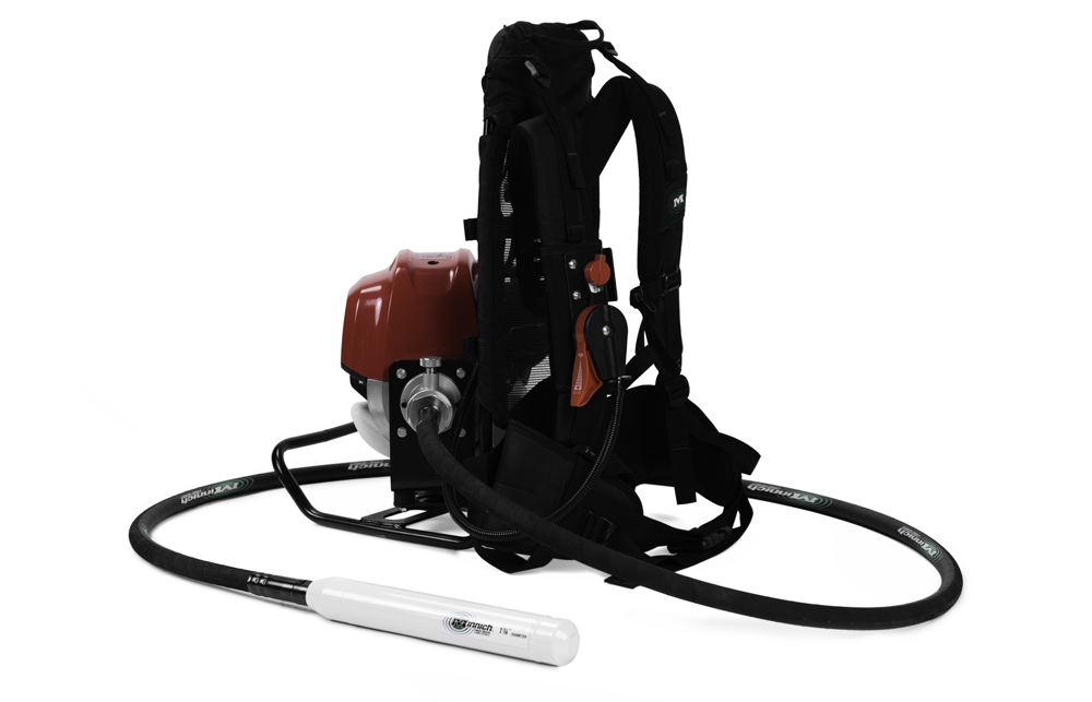 Minnich claims versatility for its new petrol powered backpack vibrator unit Minnich claims versatility for its new petrol powered backpack vibrator unit