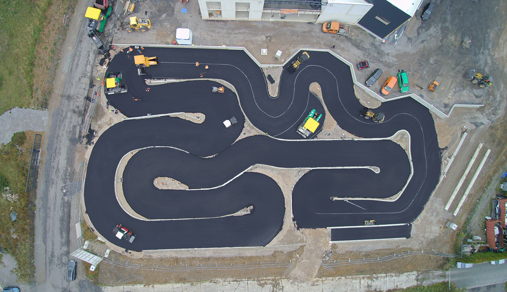 From above, the track shows how manoeuvrable the paver had to be From above, the track shows how manoeuvrable the paver had to be