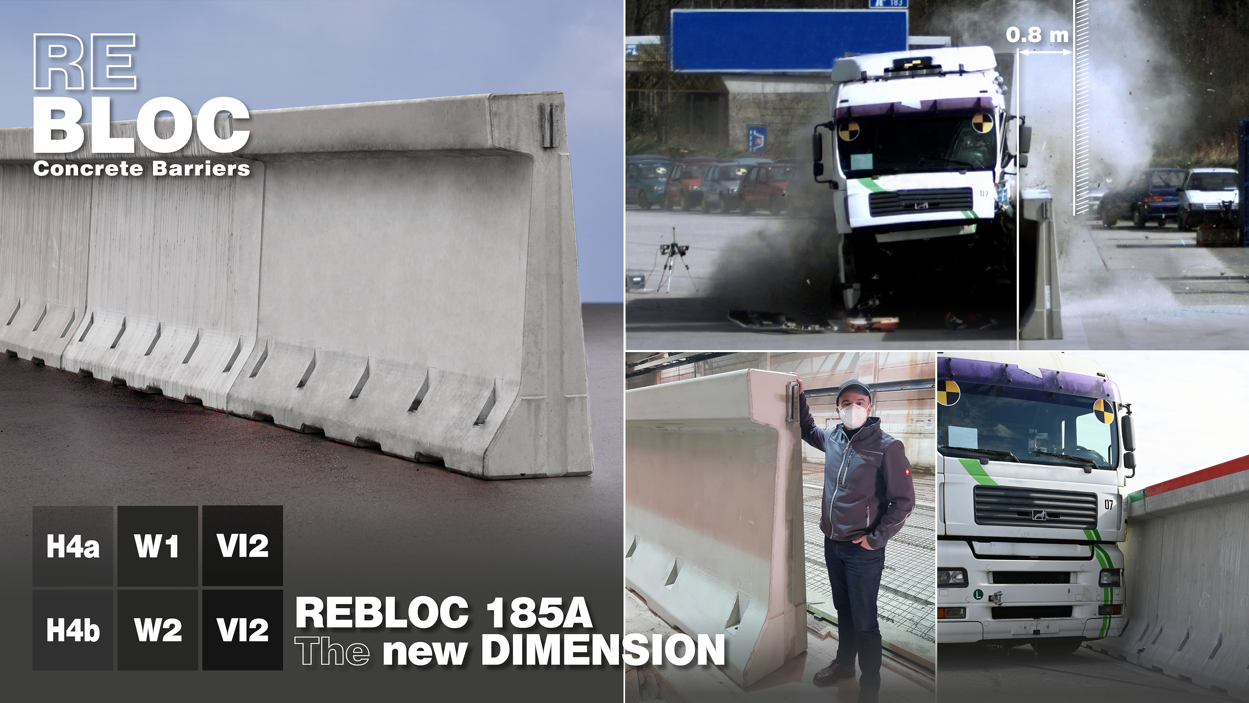 The anchored REBLOC 185A precast concrete barrier offers the best protection against errant vehicles