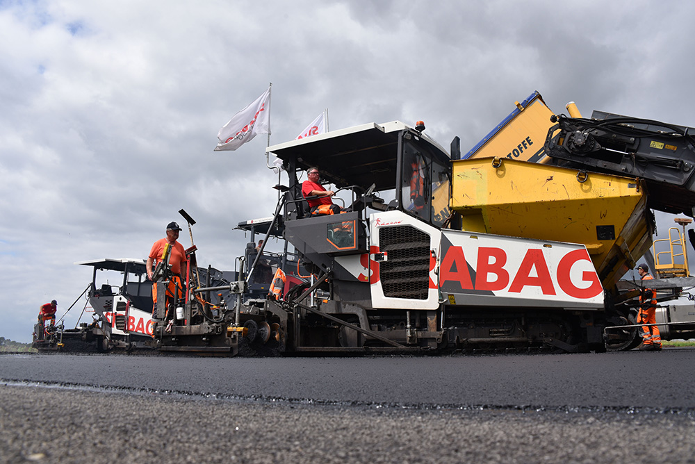 Volvo CE pavers working in echelon were able to pave a military airbase runway in a single day Volvo CE pavers working in echelon were able to pave a military airbase runway in a single day
