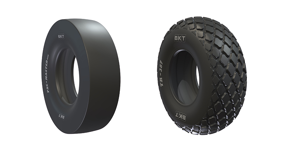 Left: BKT has developed tyres for use with pneumatic asphalt compactors, Right: New tyres for use waith soil compactors have been developed by BKT Left: BKT has developed tyres for use with pneumatic asphalt compactors, Right: New tyres for use waith soil compactors have been developed by BKT