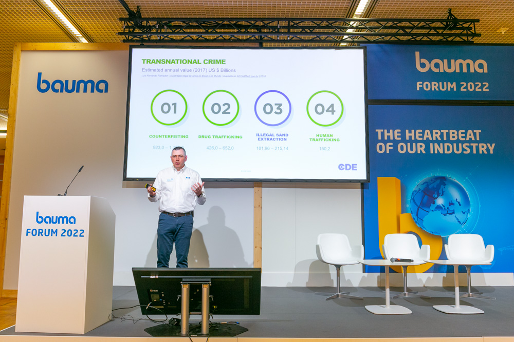Eunan Kelly, CDE’s head of business development for North West Europe, giving a lecture on ‘Creating valuable in-spec products from CD&E waste’ Eunan Kelly, CDE’s head of business development for North West Europe, giving a lecture on ‘Creating valuable in-spec products from CD&E waste’