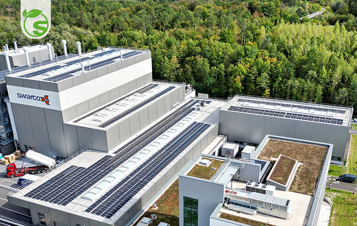 A photo-voltaic system on the roof of SWARCO’s manufacturing plant is used for the production of SWARCO SOLIDPLUS while new analysis software will identify further possibilities even more sustainable production (image courtesy SWARCO)