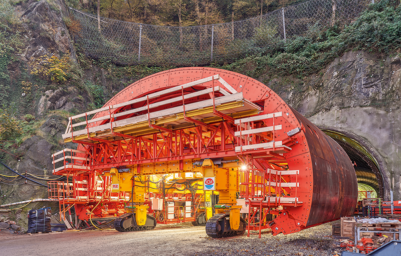 To construct the 1.6km-long access tunnel, PERI engineers developed the first customised and fully hydraulic special-purpose formwork carriage; sufficient to construct the different cross-sections in a total of 170 concreting sections (photo courtesy PERI SE) To construct the 1.6km-long access tunnel, PERI engineers developed the first customised and fully hydraulic special-purpose formwork carriage; sufficient to construct the different cross-sections in a total of 170 concreting sections (photo courtesy PERI SE)
