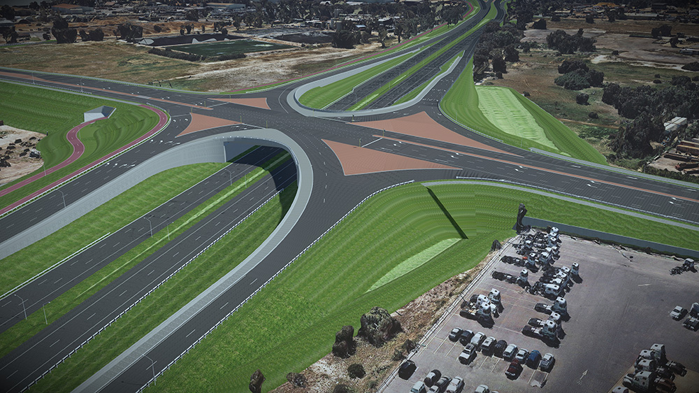 The Great Eastern Highway Bypass will reduce congestion by serving as a critical connector between two major highways in Perth, Australia. The project involves replacing the current signalized intersections with new grade-separated interchanges to better accommodate more than 60,000 motorists daily. The Great Eastern Highway Bypass will reduce congestion by serving as a critical connector between two major highways in Perth, Australia. The project involves replacing the current signalized intersections with new grade-separated interchanges to better accommodate more than 60,000 motorists daily.