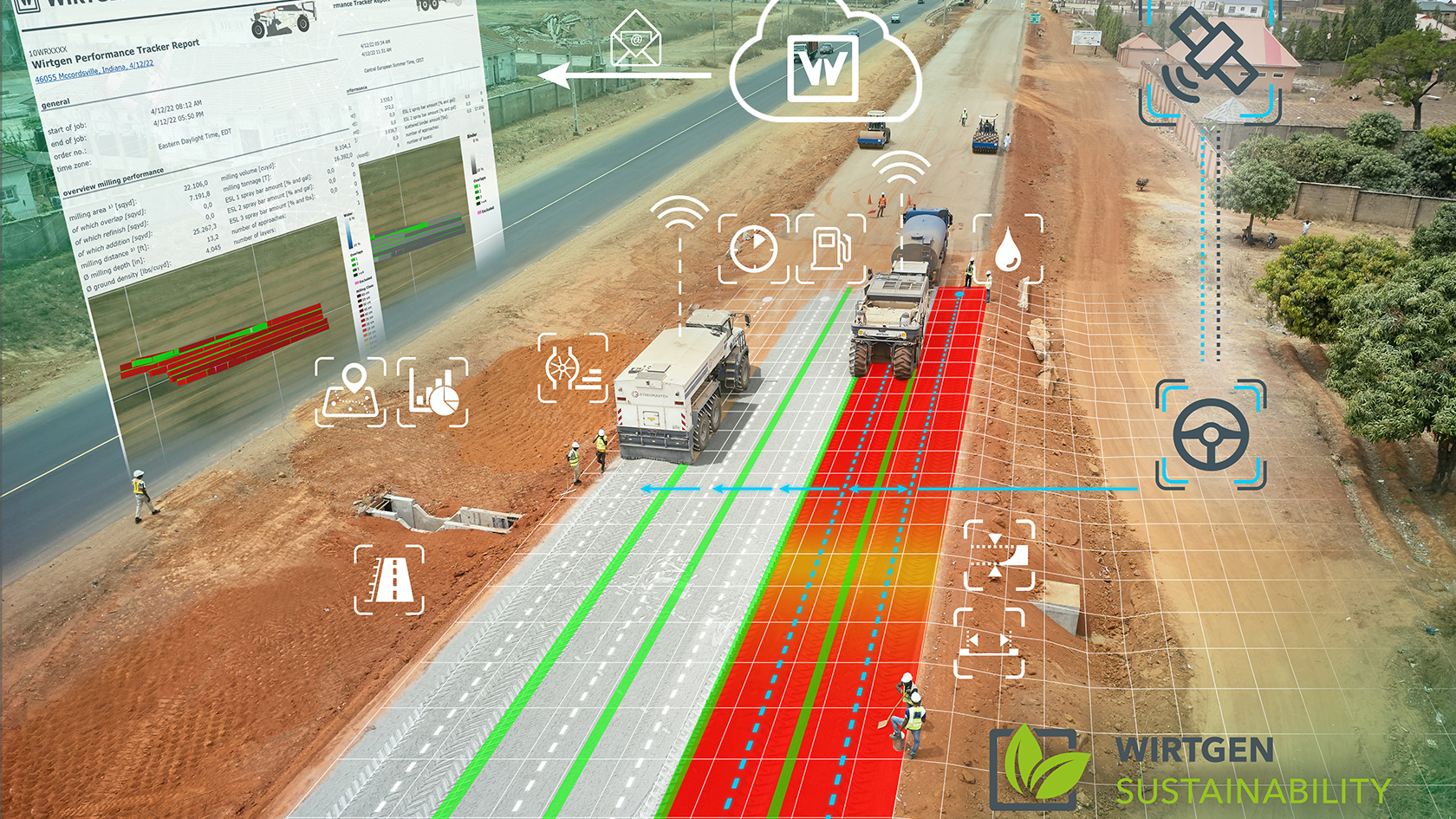 Improved positioning accuracy for road recyclers thanks to GNSS is saving road crews time and effort (image courtesy Wirtgen)