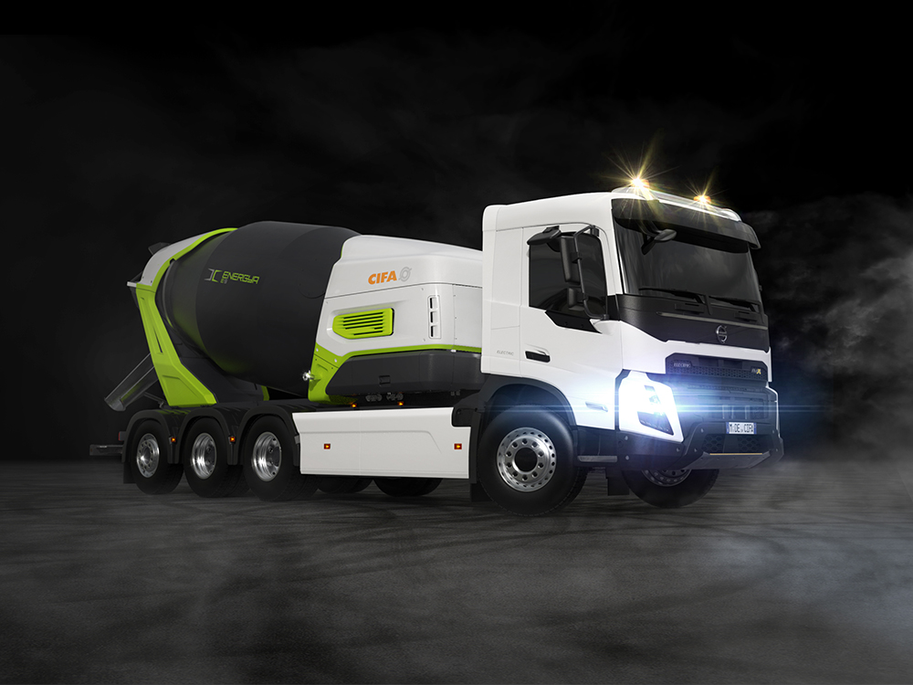 The E9 electric mixer mounted on a Volvo electric truck The E9 electric mixer mounted on a Volvo electric truck