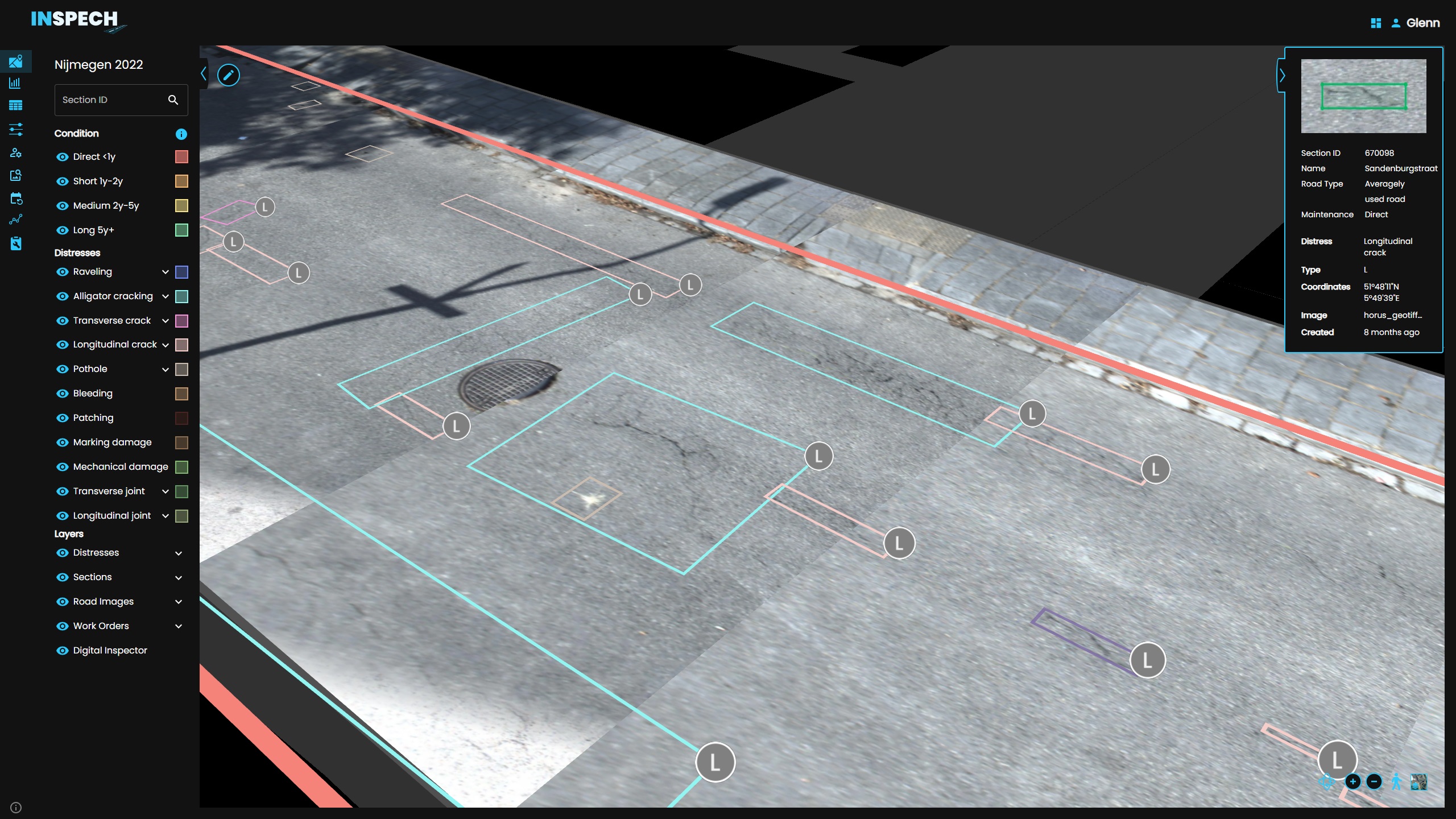 Road data can be uploaded to INSPECH Assessment, which swiftly generates an interactive digital twin on a dynamic map (image courtesy INSPECH/BrainCreators)