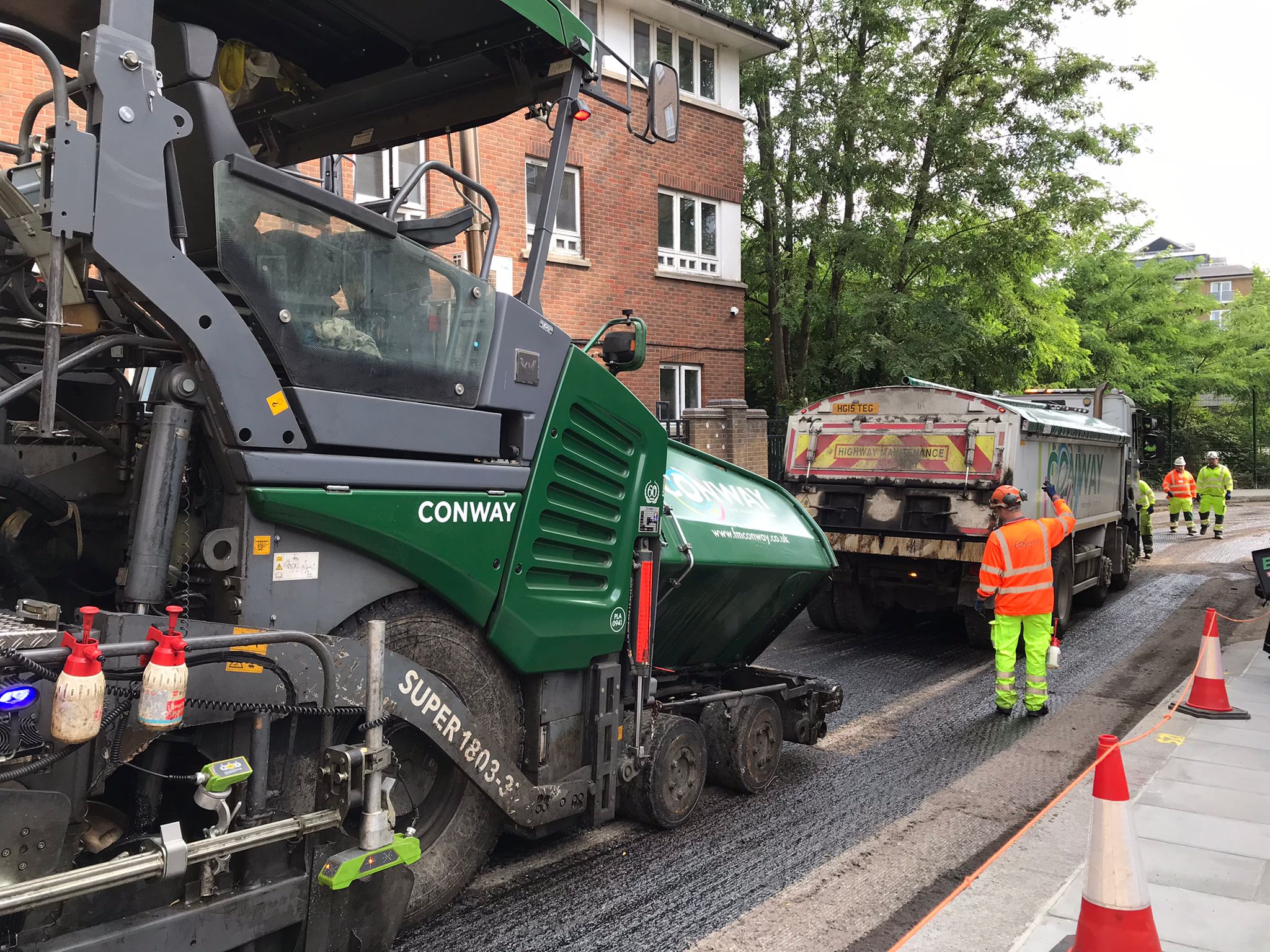 Around 280 tonnes of warm-mix asphalt was laid as a single layer, covering 1,600m² of carriageway (image courtesy FM Conway)