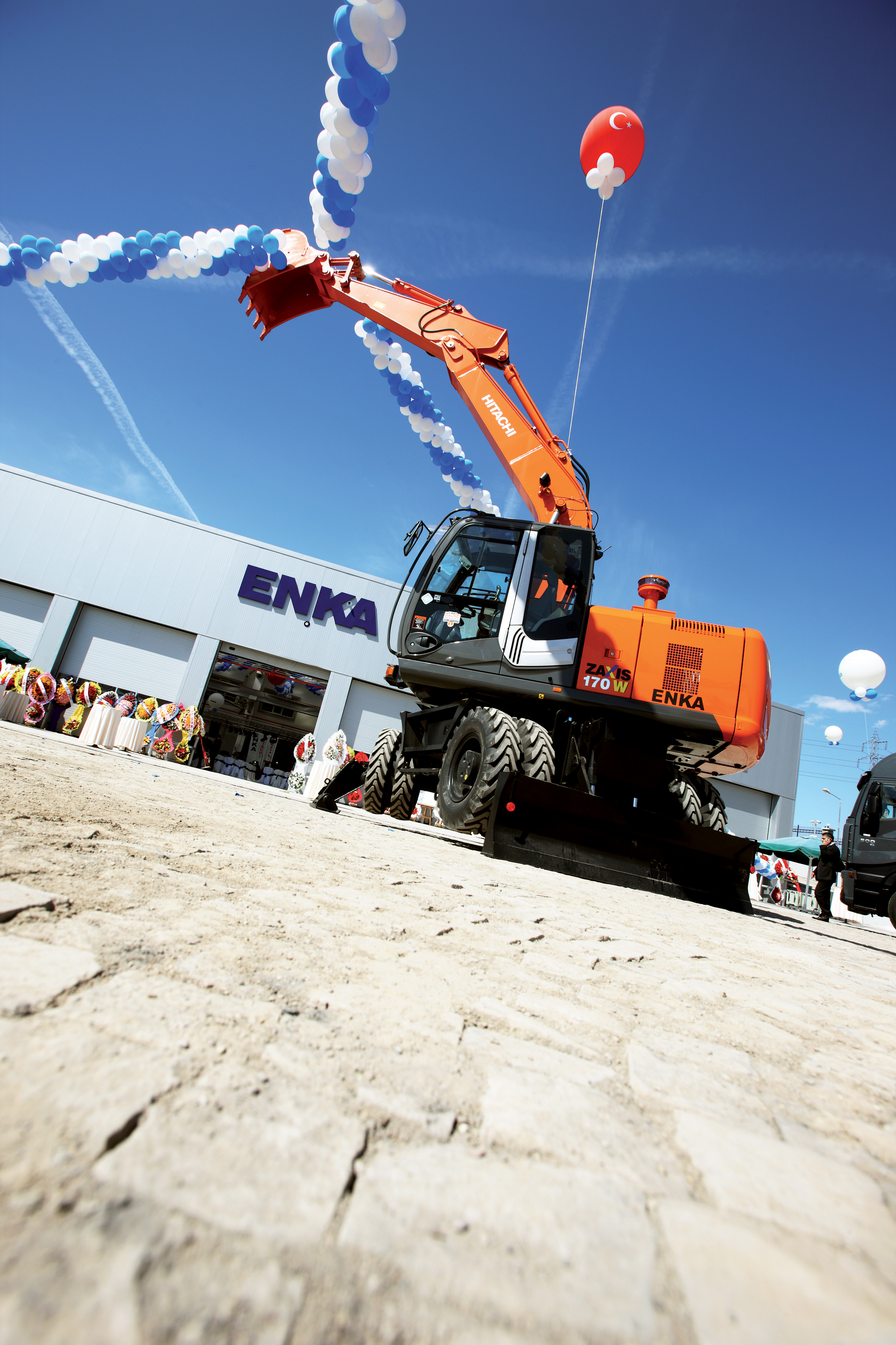 Several Hitachi Zaxis models including the ZX170W-3 were on display at the opening of the new ENKA Pazarlama branch Hitachi excavator on show outsite ENKA branch