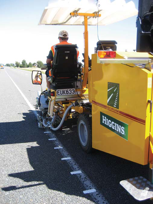 Higgins' Borum BMT 350 road marking machine at work on SH 1 on New Zealand's North Island Higgins' Borum BMT 350 road marking machine at work on SH 1 on New Zealand's North Island