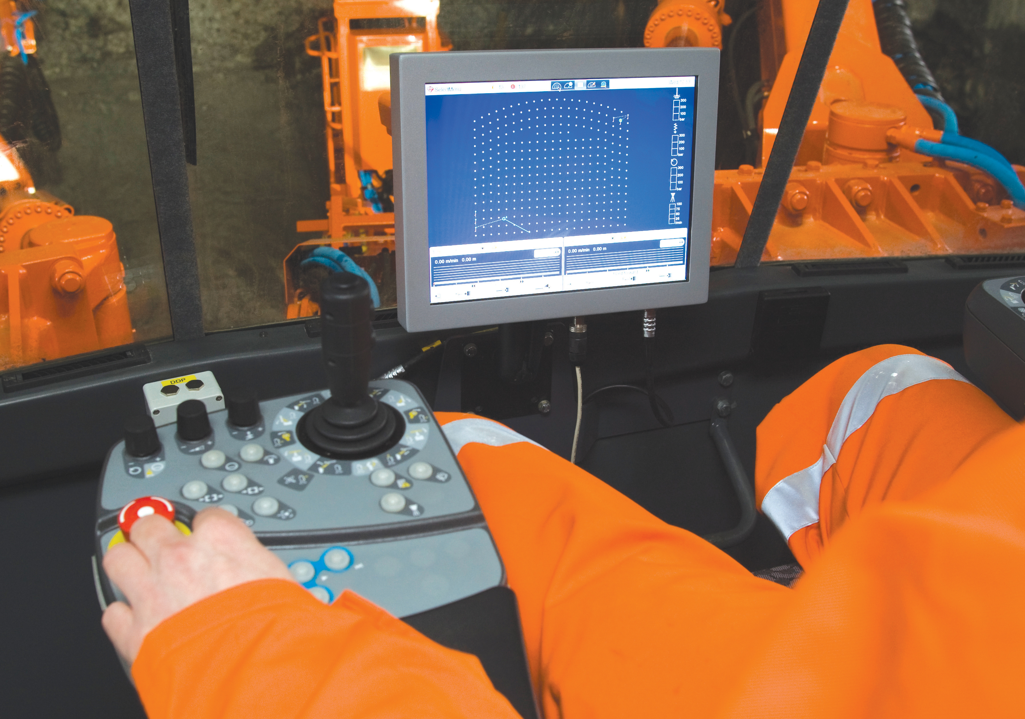 The drilling sequence for each round started at the bottom of the face, to avoid problems caused by cuttings falling down on the drill monitoring drilling work