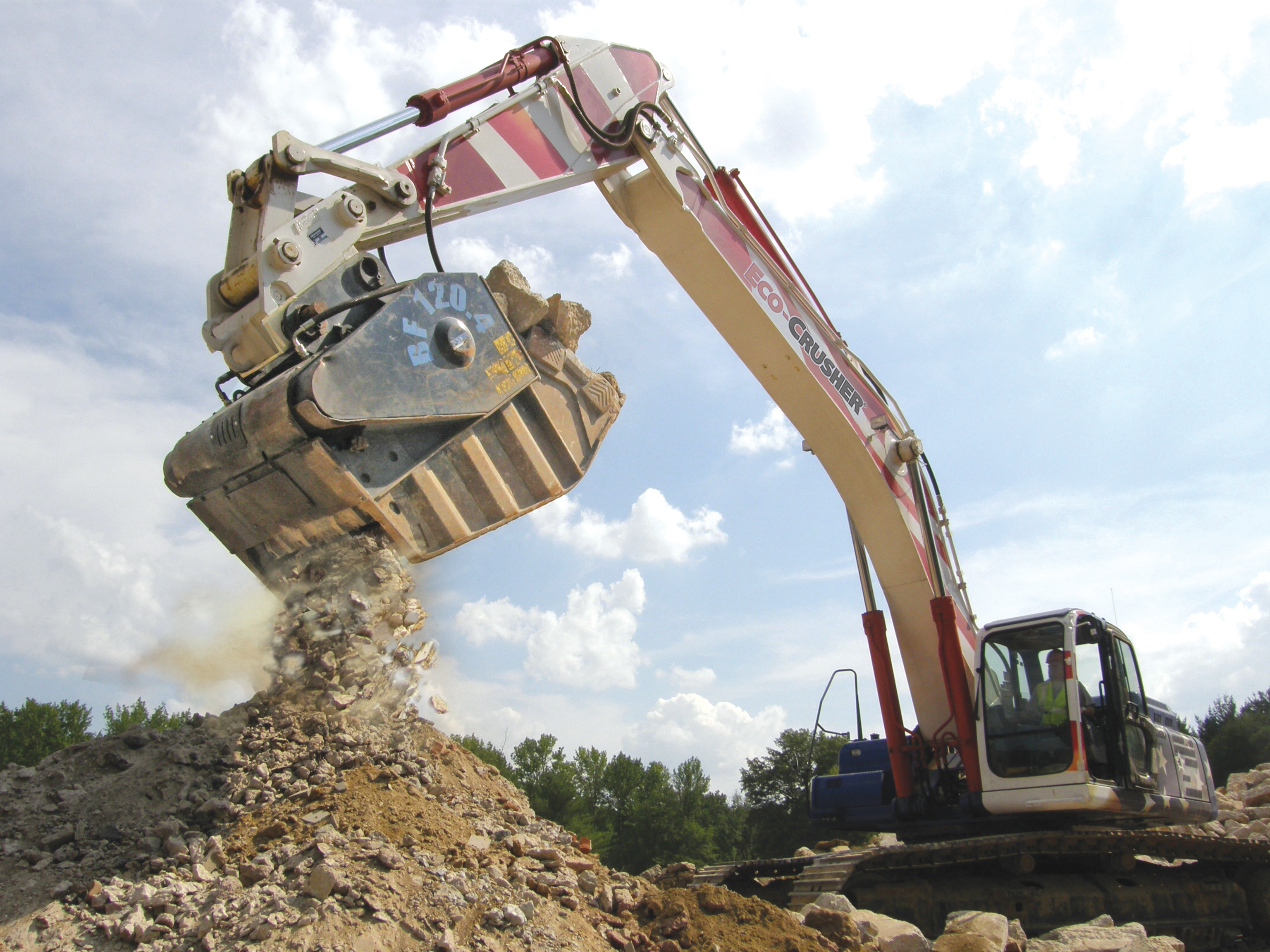 An MB crusher bucket at work on the US development MB crusher bucket