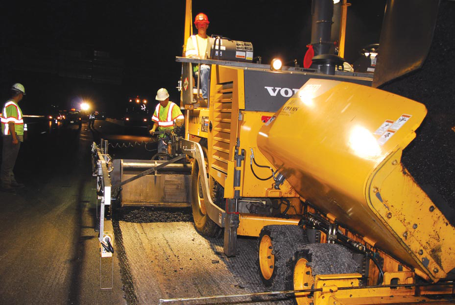 High powered lights help Ringway's new ABG6870 paver carry out night working. Ringway's new ABG6870 paver