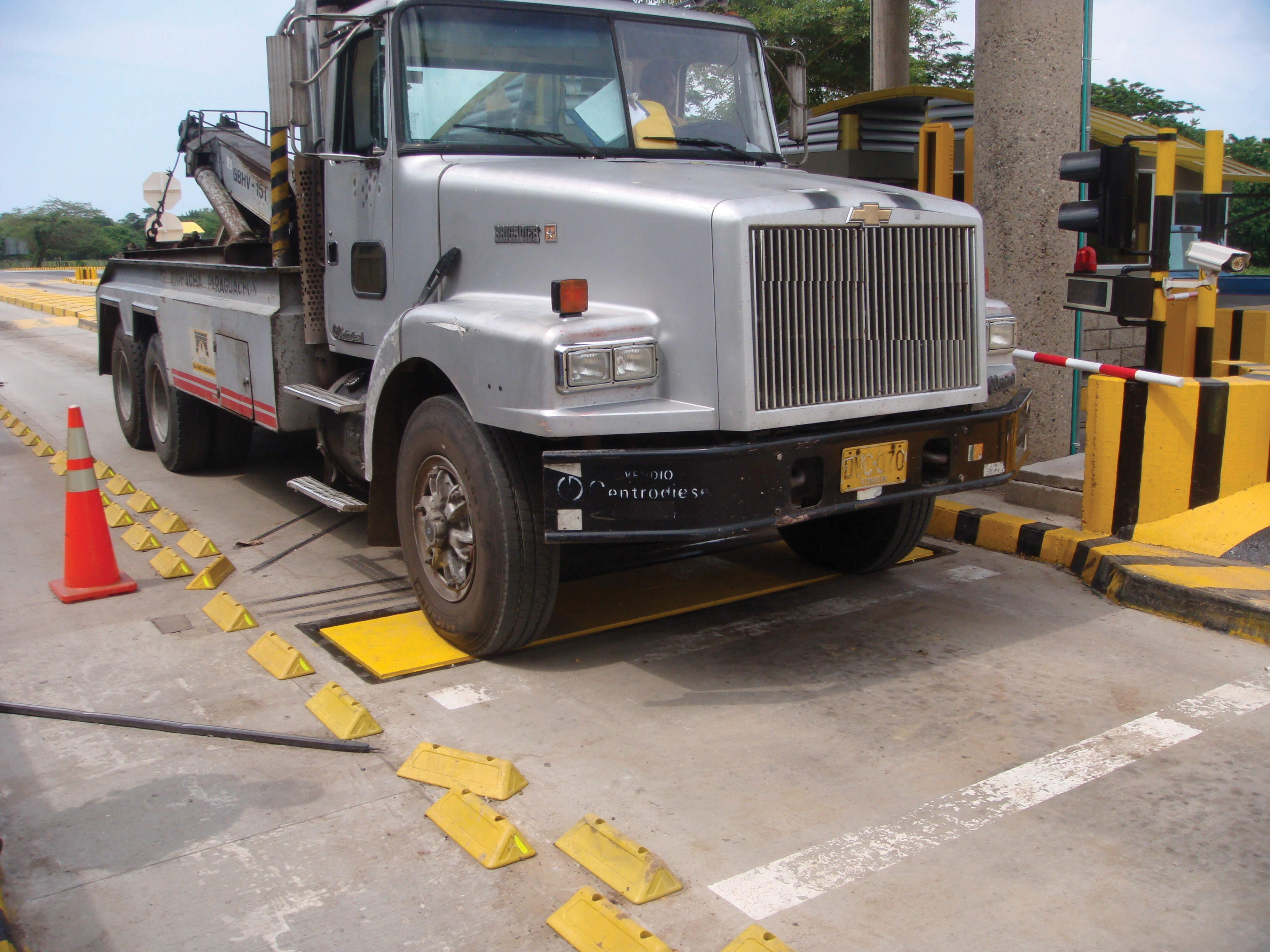 A truck is weighed on a bridge in Colombia, South America, using Central Weighing's new Supaweigh equipment truck weighing system