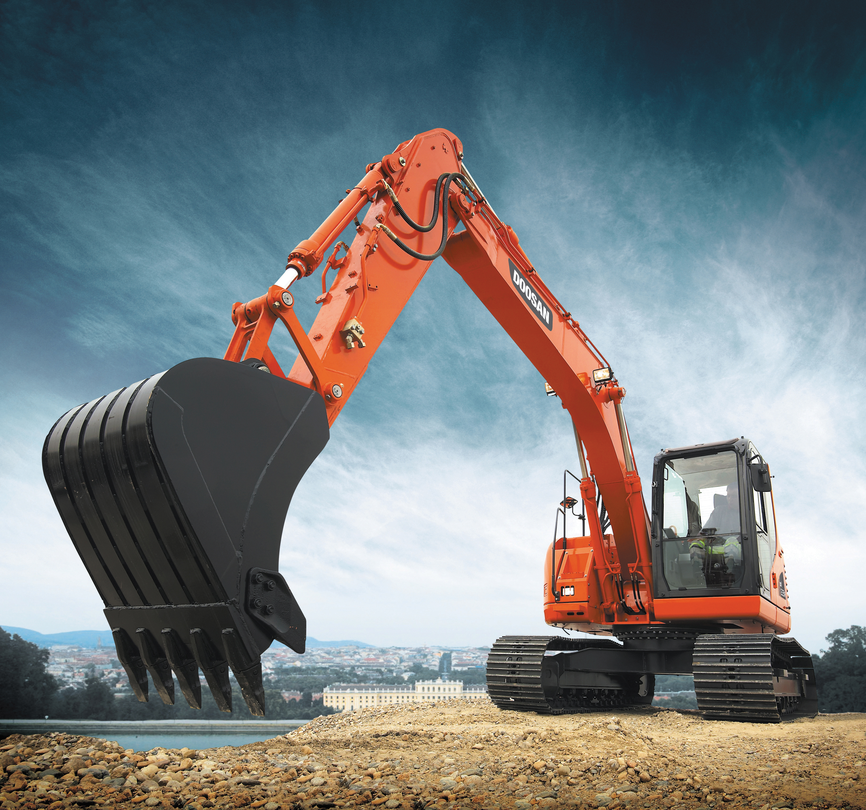 Doosan's productive 24tonne DX235LCR crawler excavator is designed for jobs such as repair work on roads and highways where a reduced radius is important to minimise disturbance to traffic flow Doosan DX235LCR crawler excavator