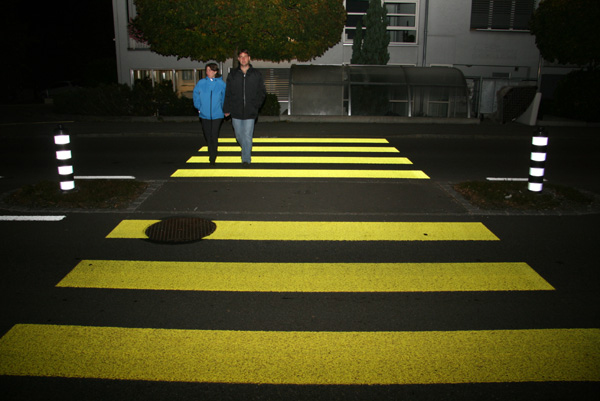 A zebra crossing in Switzerland equipped with SOLIDPLUS beads by SWARCO Zebra Crossing