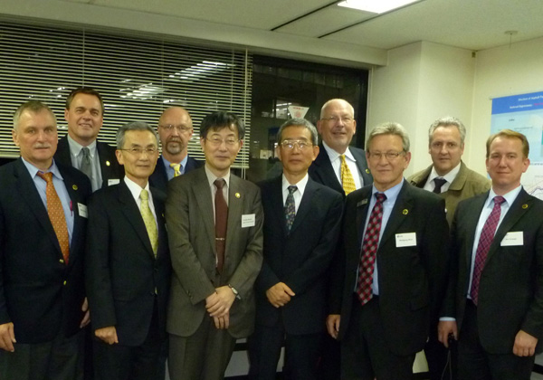 Event organisers and sponsors gather between sessions at the Roadside & Work Zone Safety Workshop, held in Tokyo, Japan, Novemeber 4.5, 2010 Group Photo