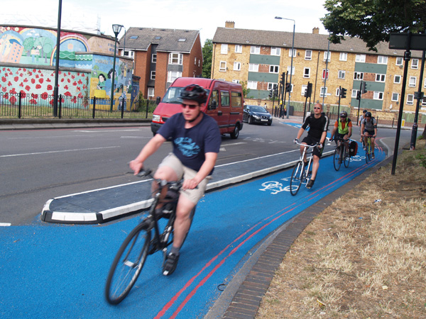 Cycling safety in UK capital London is boosted due to the installation of new technology from Rediweld A RediPave island and cyclists