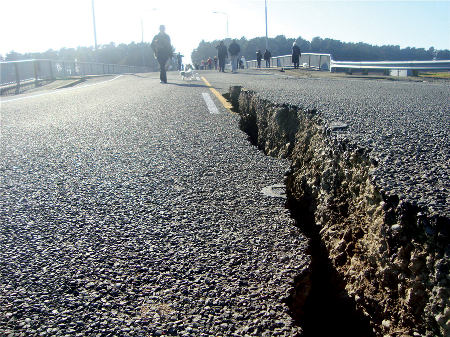 A damaged bridge abutment after the earthquake Damaged Bridge abutment