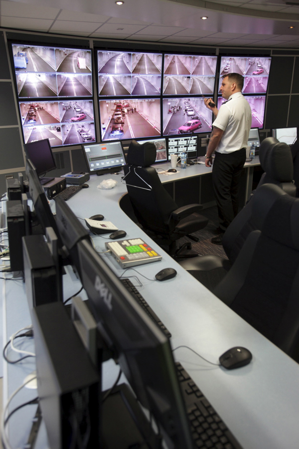 The sophisticated control centre in the Tyne Tunnel monitors traffic continuously and this link features the latest automatic incident detection and fire control systems Tyne Tunnel Control Room