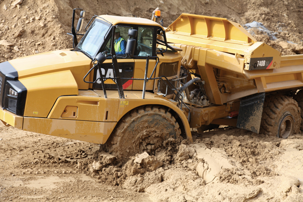 Caterpillar's 740B EJ articulated truck with ejector body, one of the new B Series models Caterpillar 740B EJ
