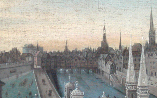 Detail from a painting showing a project for the Pont Saint-Michel, or Pont-Neuf, in the 16th century(Musee Carnavalet, Paris) Historical Insight