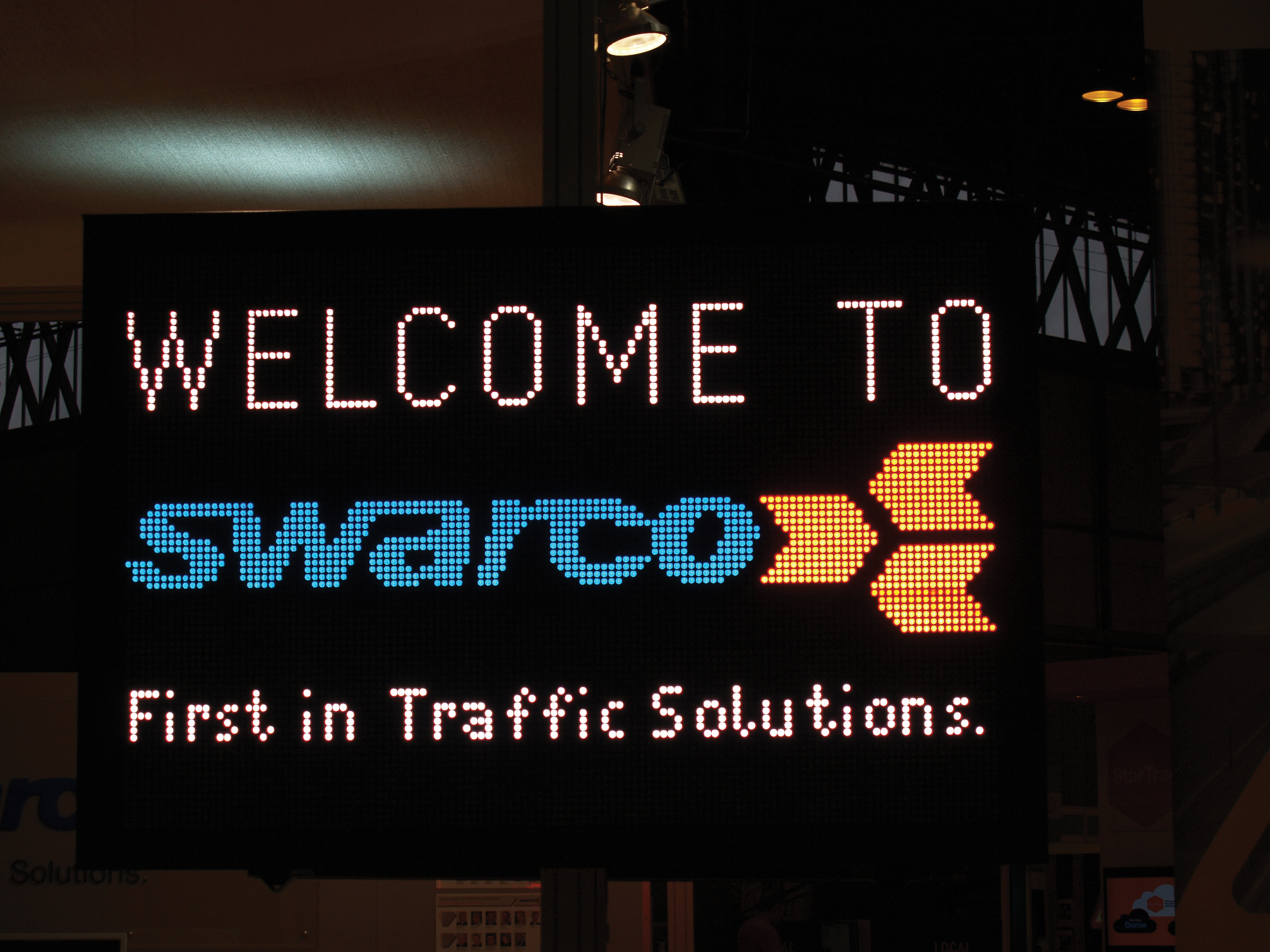 The SWARCO FUTURIT full-colour LED matrix sign on display at traffex SWARCO full-colour LED