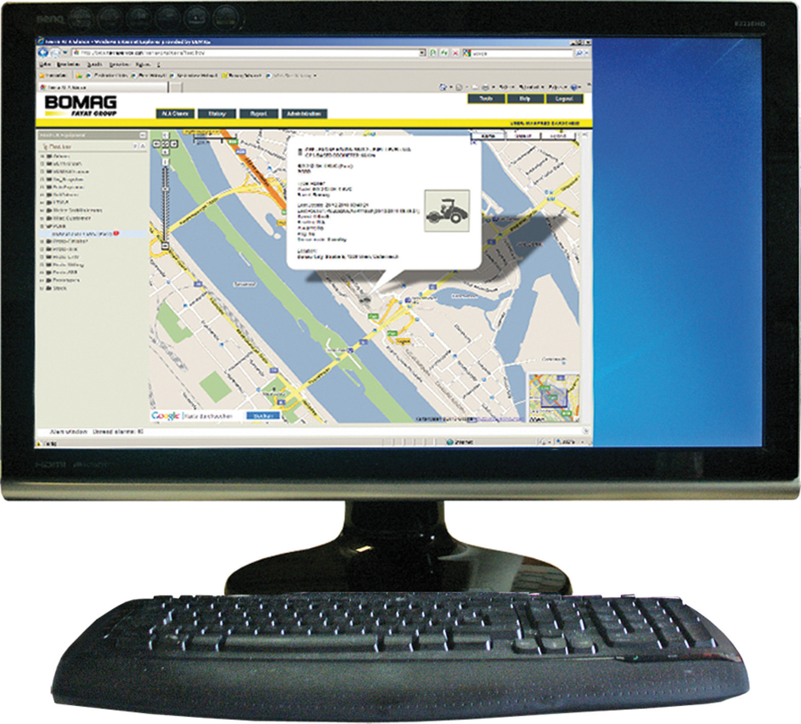 Accurate milling machine performance tracking can be achieved with the new BOMAG system Computer screen with BOMAG telematic