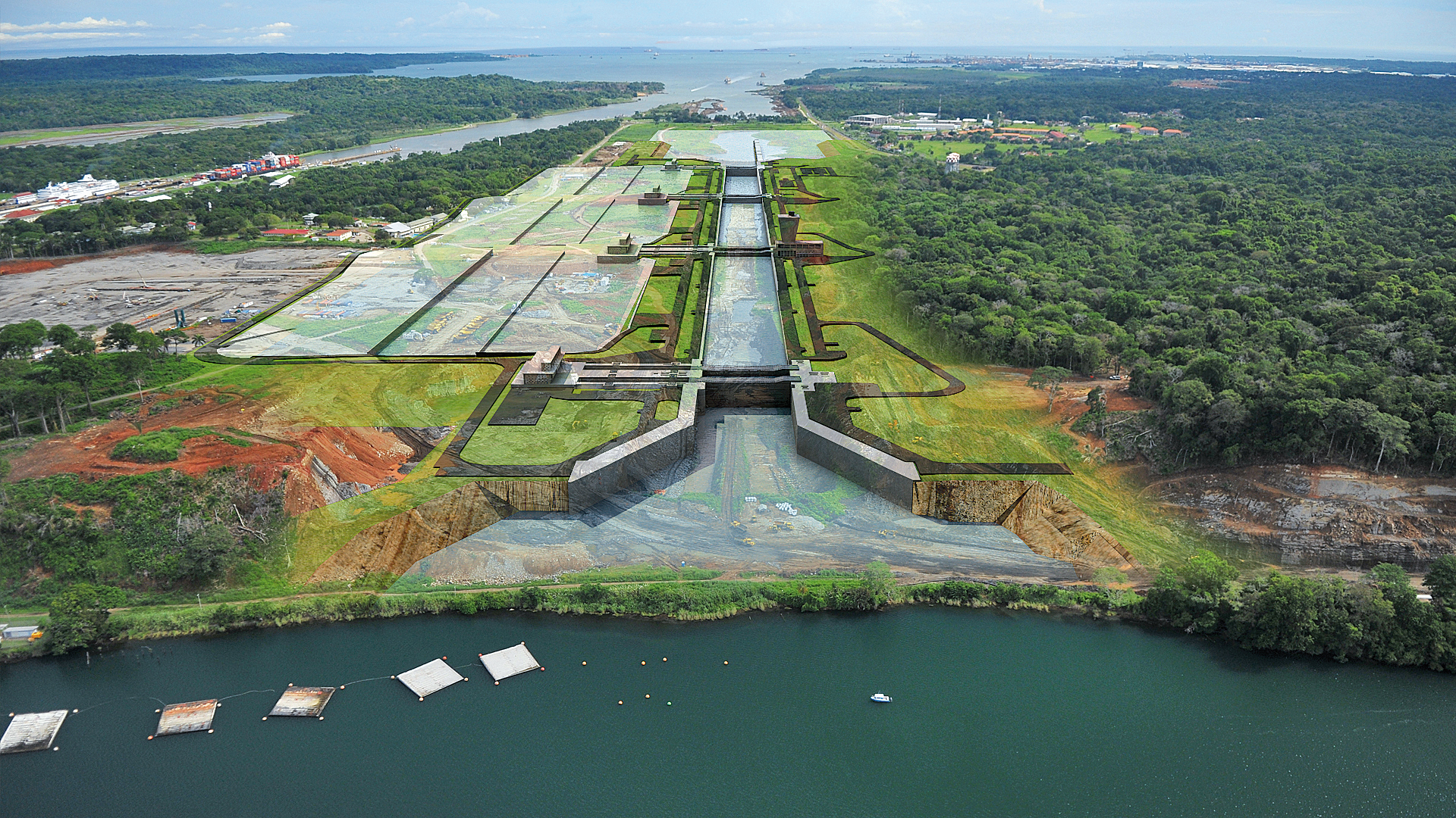 In addition to the existent locks, the two new installations on the Atlantic and Pacific coasts will double the capacity of the Panama Canal. (Pic: Canal de Panamá - Ampliación) Panama Canal extention
